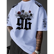 Men's Tee,Shoulder Chicago Gothic Letter & Sleeve Line Rose Graphic Pattern Print,Street Fashion Out