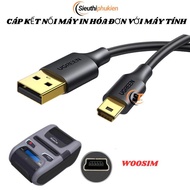 USB cord connecting WOOSIM mobile receipt printer to computer, cable connecting electric receipt pri