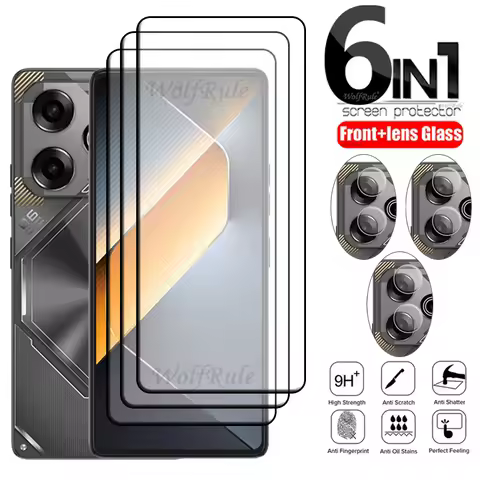 6-in-1 For Tecno Pova 6 Pro Glass For Tecno Pova 6 Pro Tempered Glass Full Cover 9H Screen Protector