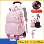 Pulling rod backpack, large-capacity student girl backpack with  silent six-wheeler and suitable for
