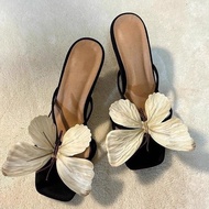 Square Toe Design Butterfly Flip-Flops High Heels 2025 Summer Thick Heels