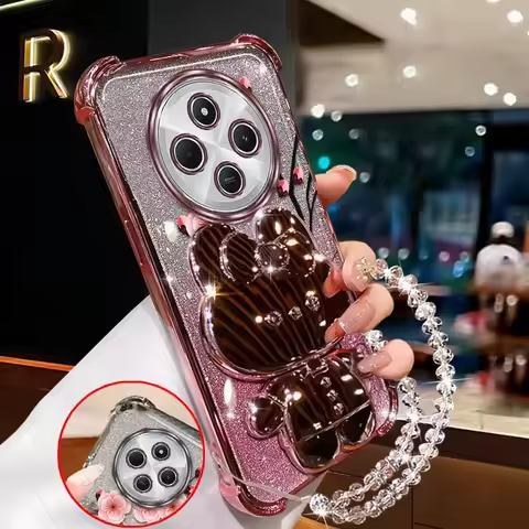 14 C Peach blossom Plating Bracelet Holder Phone Case For Xiaomi Redmi 14C 14R 13C 12C 13R 13 11A 10