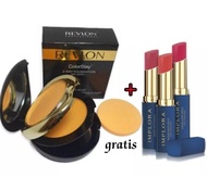 {paket hemat} bedak Revlon 2in1 gratis Lipstik matte implora original 1 pcs