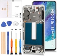 Olivechard S21 FE 5G G990 OEM Original LCD Display +White Frame for Samsung Galaxy S21 FE SM-G990u/u