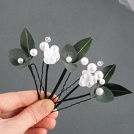 Eucalyptus hair piece Flower hair pins Bridal hair piece Wedding pearl hair pins