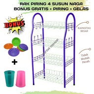 Gratis Piring & Gelas/ Rak Piring jadul 4 Susun Rak Dapur serbaguna