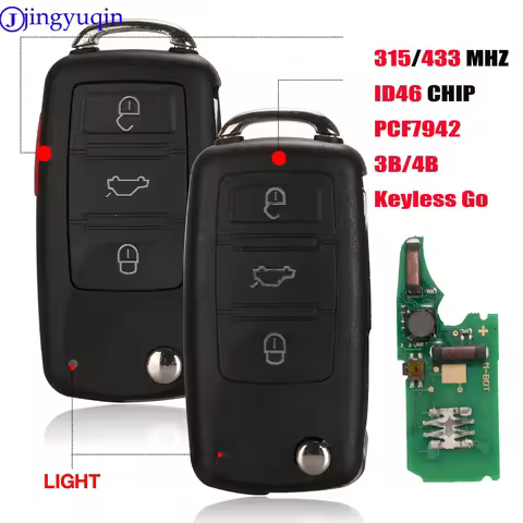 jingyuqin Remote 315/433mhz id46 pcf7942 Control Folding Car Key For VW Polo Golf MK6 Tiguan Touareg