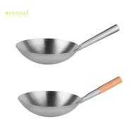 weroyal Chinese Traditional Handmade Wok Stainless Steel Non  Wok Pan Thick Wok Cooker Pan Stainless Steel Material Pot