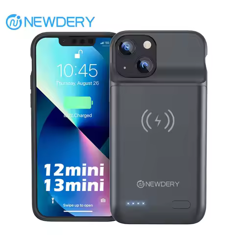 NEWDERY Wireless Charging Battery Case for iPhone 13 Mini External Battery Portable Power Bank for i