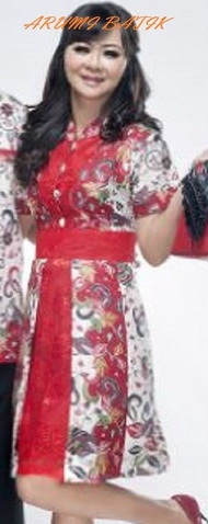 Dress / Blouse / Atasan / Baju / Seragam Wanita Batik 1421 Merah JUMBO