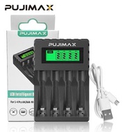 PUJIMAX - PUJIMAX 新款智能電池充電器 4槽位智能快充 液晶顯示 可充AAA 及 AA 電池 USB取電 過充保護 短路保護 - 平行進口貨品