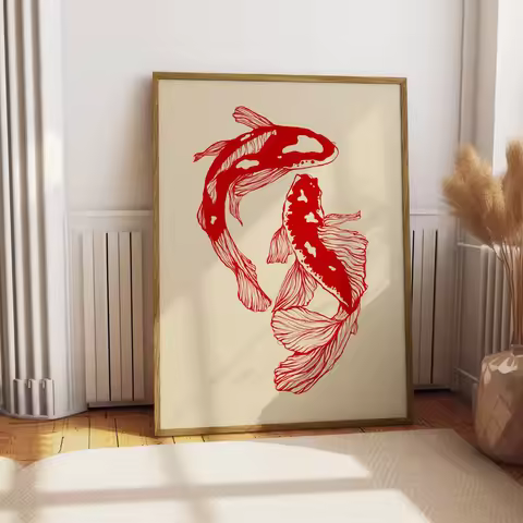 Japanese Red Koi Fish Canvas Prints Poster Modern Minimalism Aesthetic Art Prints Bedroom Kitchen Ho