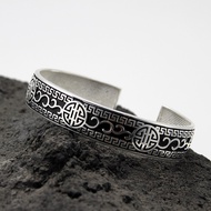 Mongolian Characteristic Silver Bracelet Ethnic Style Pattern Fushou Pattern Bracelet Large Bracelet