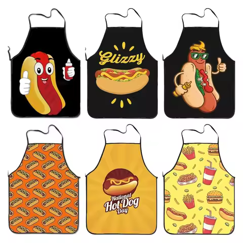 Cartoon Hotdog Progressive Apron Novelty Funny Hotdog Ketchup Unisex Kitchen Chef Apron Chef Apron f