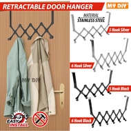 MYDIYSDNBHD - 5 & 6 HOOKS OVER THE DOOR HOOKS, RETRACTABLE STAINLESS STEEL OVER THE DOOR HANGER DOOR