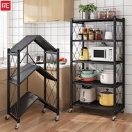 3-4-5 Layer Folding Kitchen Supplies Racks Installation-free Foldable Steel  Shelf Racks With Wheels