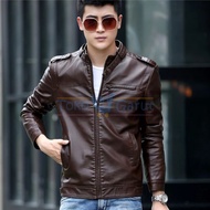 PREMIUM Men's genuine leather jacket made of super quality garut lambskin in black. Stock Motorcycle