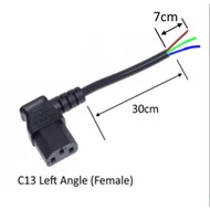 100pcs IEC C13 bare wire tail power cable Left Angle C13 Power Extension Cord 30cm length ,H05VV-F 3