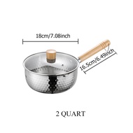 Stainless steel stew pot with glass lid 2 quarts (approx. 2.7 liters) Yukihira soup pot with wooden 