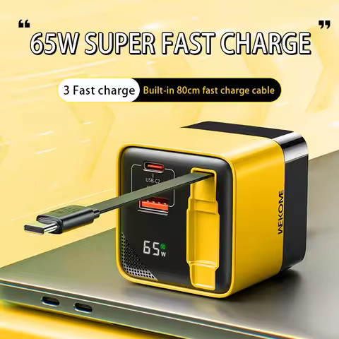 65W USB-C Charging Head Fast Charger With Built-in 80cm TypeC Cable Suitable for iPhone16 15 Promax 