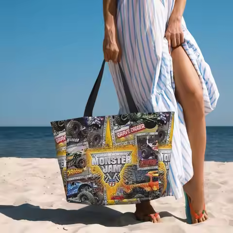Classic Monster Jam Pattern Beach Tote Bag Sport Gym Yoga Duffle Large Tote Bag Women Travel Bag Fit