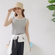 [CUMAR] Striped Stretch Vest Black White Rice