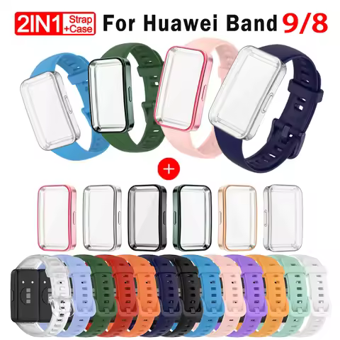 Soft Silicone Strap Case for Huawei Band 8 9 Accessories Replacement Bracelet Screen Protector Wrist