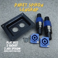 L2 Square Iron Spikon Plate + 2 sockets + 2 Spikon jacks