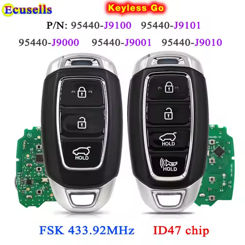 Ecusells 3/4 Buttons Smart Keyless Go Remote Car Key for Hyundai KONA 2018-2023 P/N 95440-J9000 9544