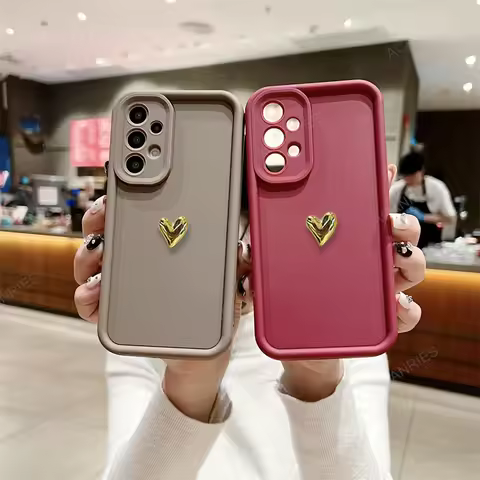 For Samsung Galaxy A72 A52 4G 5G A32 A52s A73 A53 A33 A23 A13 Elegant 3D Gold Heart Silicone Case Ba