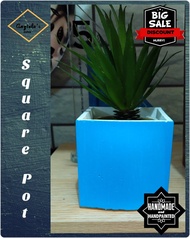 Blue Cement Pot | Concrete Pot | Square Pot | For Cactus, Succulents and Flowering Plants | Indoor Pots
