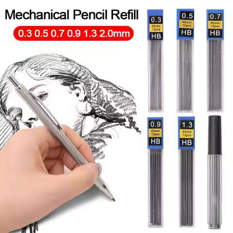 6 Boxes 0.3/0.5/0.7/0.9/1.3/2.0/3.0mm Automatic Pencil Refill Black Mechanical Pencil Lead Erasable 