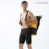 Haolang Plain Black Cropped Swimming Trunks/logo Basic Style/Swimming/Hot Spring