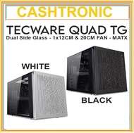 Tecware Quad TG Cube case, MATX, 1 x 20cm fans + 1 x 12cm fan, TG, Mesh Front Panel [2 Color Options]