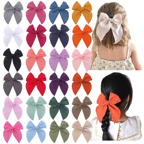 2 PCS Linen Fable Bow Hair Clips for Little Girls Hair Bow for Baby Girls Toddlers Kids Big Bow Hair