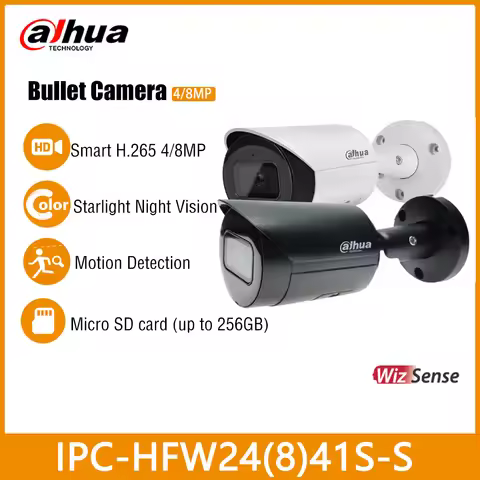 Dahua IPC-HFW2441S-S 4MP IPC-HFW2841S-S 4K 8MP IR Bullet WizSense Network Outdoor PoE Security IP Ca