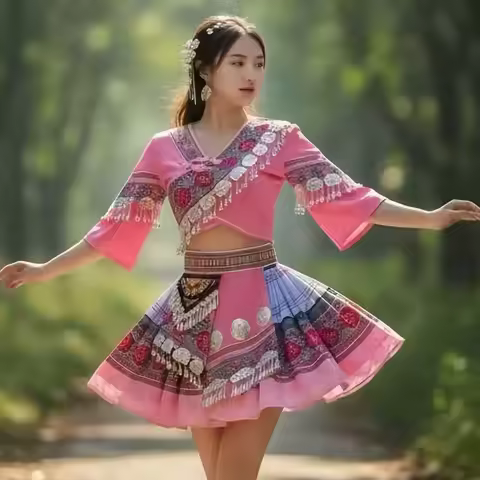 Traditional Chinese Folk Dance Top Skirt Set Festival Clothes Ethnic Minority Clothes Stage Performa