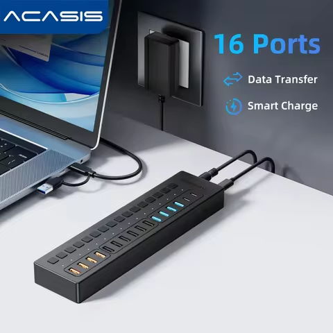 Acasis USB-C Splitter 16 Ports USB Extender For Keyboard Mouse Printer Type-C Hub for Macbook Pro