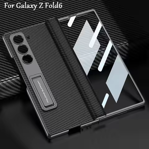 For Samsung Galaxy Z Fold 6 Case Luxury Leather Magnetic Hinge Front Screen Glass Plating Plastic Co