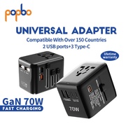 POPBO Universal Travel Adapter With USB+Type C 20W~70W Fast Charging Plug Adaptor For Global Charger