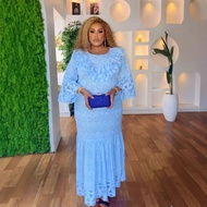 Halloween Elegant African Dresses for Women Plus Size Ruffles Lace Wedding Evening Party Dress Ankar