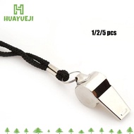 HUAYUEJI 1/2/5pcs Metal Whistle Hot sale Referee Sport Rugby With Black/Yellow Rope Stainless Steel Whistles