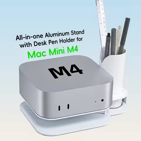 Aluminum Stand for Mac Mini M4 Pro with Pen Holder Cooling Riser Mount