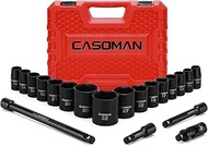 CASOMAN 1/2-Inch Drive Shallow Impact Socket Set, Metric, 10mm-32mm, CR-V, 6-Point, 20-Piece 1/2" Sh