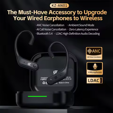 KZ AN01 Wireless Bluetooth Ear Hook Cable ANC Noise Cancellation C-Pin LDAC HD Audio Decoding Compat