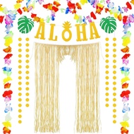 Dingion 4 Pcs Hawaiian Aloha Party Decor Luau Theme Party Supply Tiki Decor Summer Raffia Door Curta