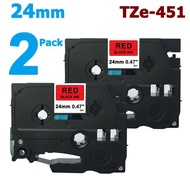 ▬2 Pack 24mm Tze451 Black on Red for Brother PTouch Label Tape 8M Length TZe-451 TZ-451 TZ451 Tze Tz