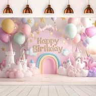 1pc Unicorn Theme Birthday Party Pink Banner Backdrop, Made Of Polyester Fiber, Creative Castle & Ba
