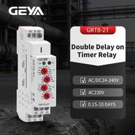 GEYA GRT8-2T Double Delay on Timer Relay AC/DC12V-240V DPDT Relay Din Rail Type Time Delay Relay