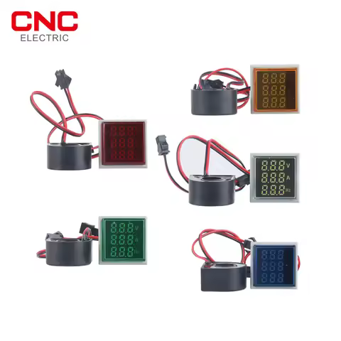 Square LED Digital Voltmeter Ammeter Hertz Meter AC50-500V Signal Lights Voltage Current Frequency C